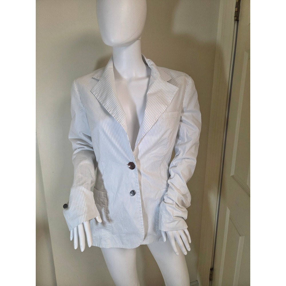 GF Ferre Womens Pinstripe Blazer Jacket Blue White Made in Italy Size IT 44 US 8
